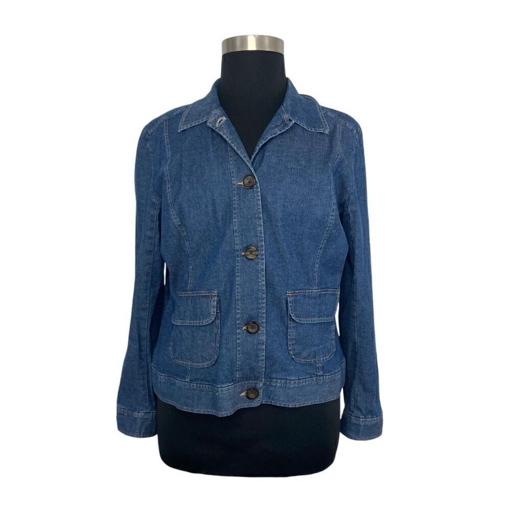 Cherokee XXL 1X Medium Wash Denim Button Down Top Y2K Big Shirt Pockets Western - Picture 4 of 10